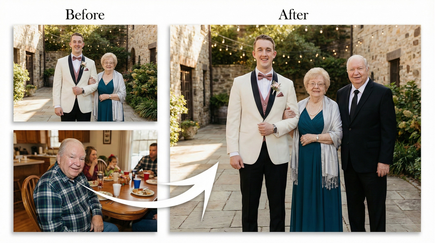 Add Person to Photo & Seamless Merge — Custom Digital Portrait (HD, Print-Ready) by Phoenix Tree Studio