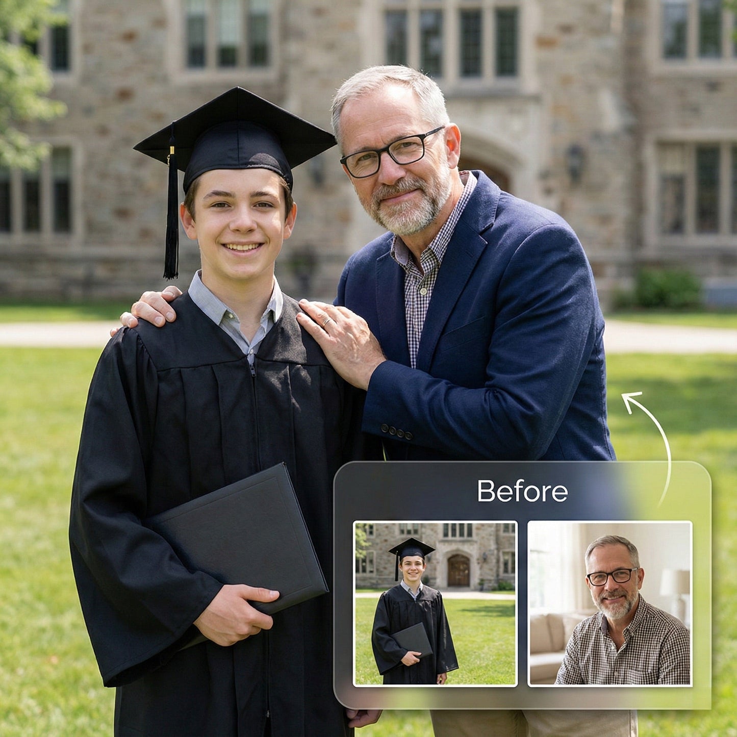 Add Missing Family to Graduation Photo - Realistic Campus Portrait Merge by Phoenix Tree Studio