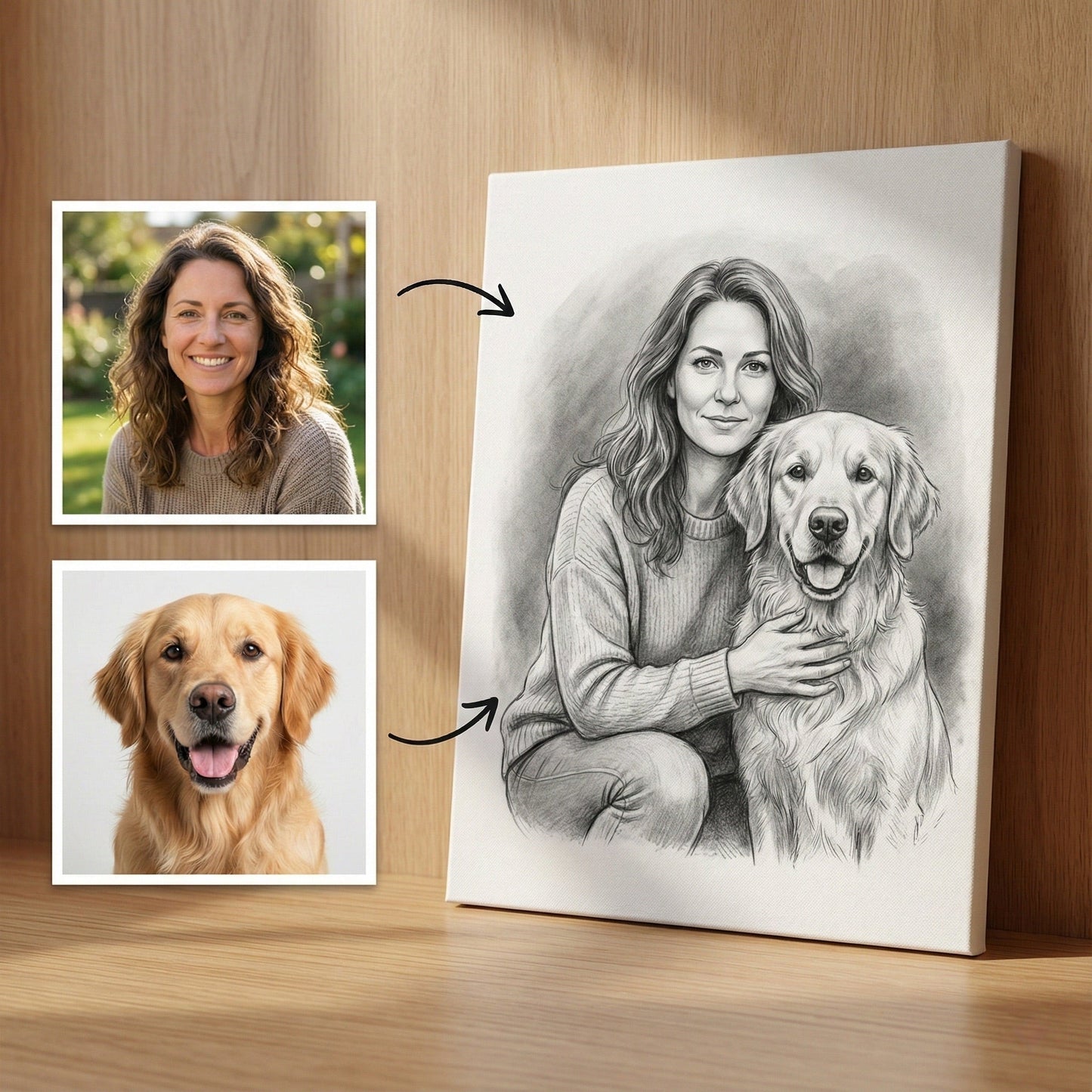 Custom Charcoal Dog Memorial - Add Deceased Pet to Owner Portrait by Phoenix Tree Studio