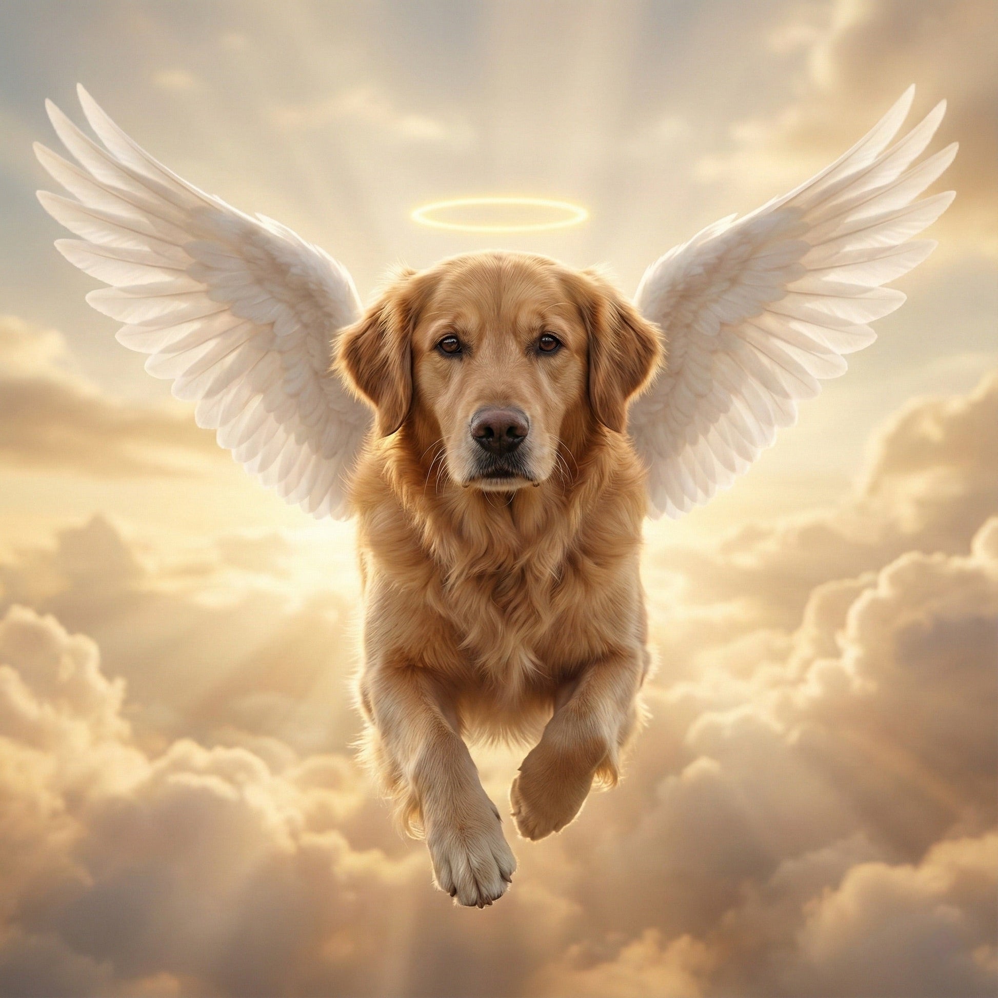 Custom Dog Memorial Portrait - Flying Over Rainbow Bridge (Angel Wings) by Phoenix Tree Studio
