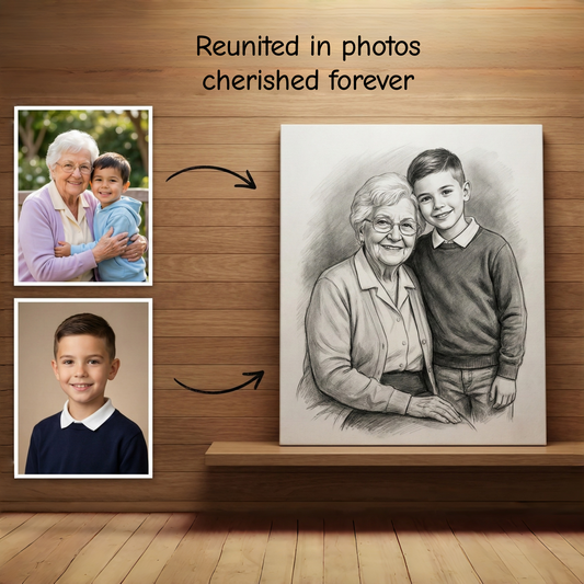 Custom Charcoal Family Portrait From Photos - Add Loved One, Merge People & Pets by Phoenix Tree Studio