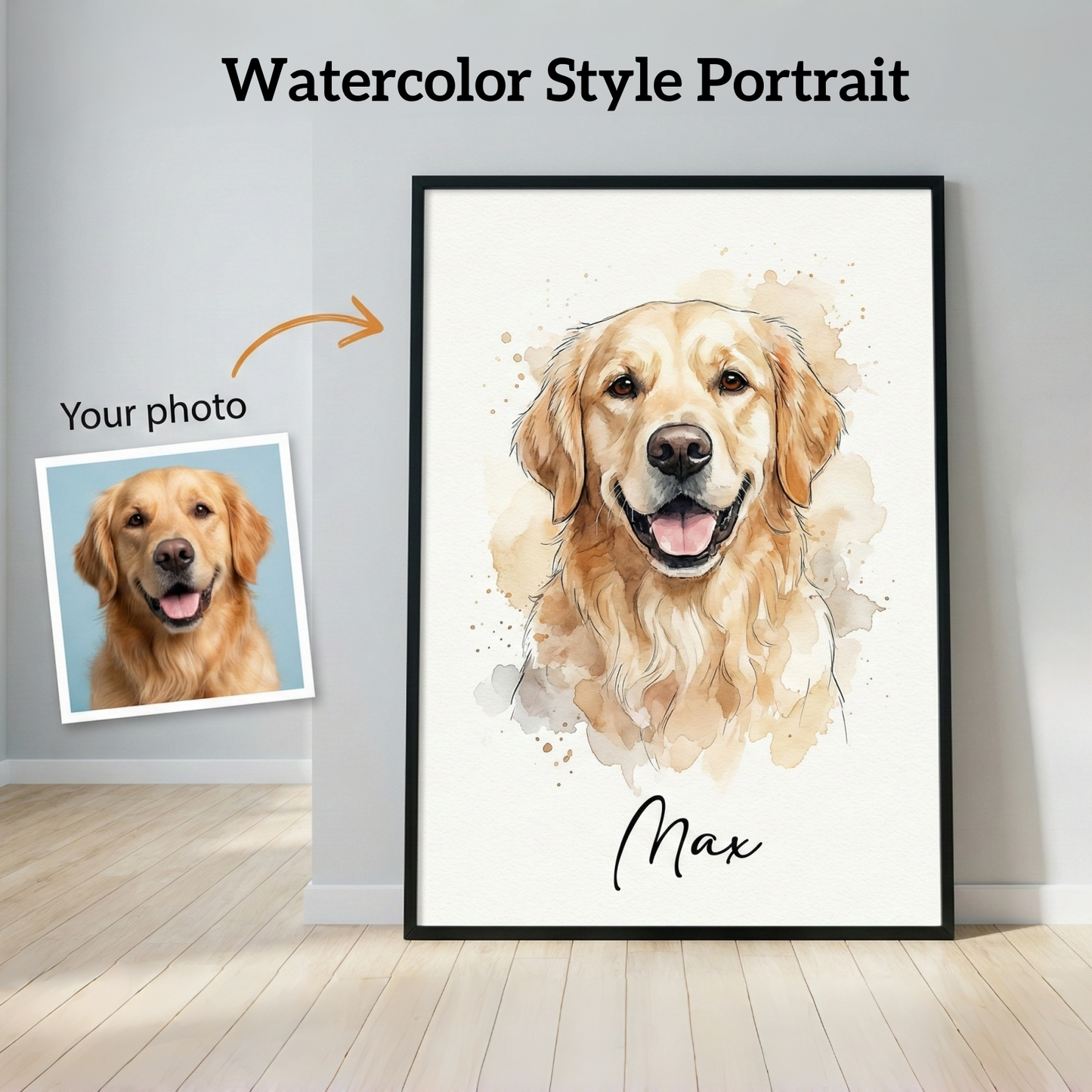 Custom Watercolor Pet Portrait From Photo - Personalized Dog & Cat Art by Phoenix Tree Studio