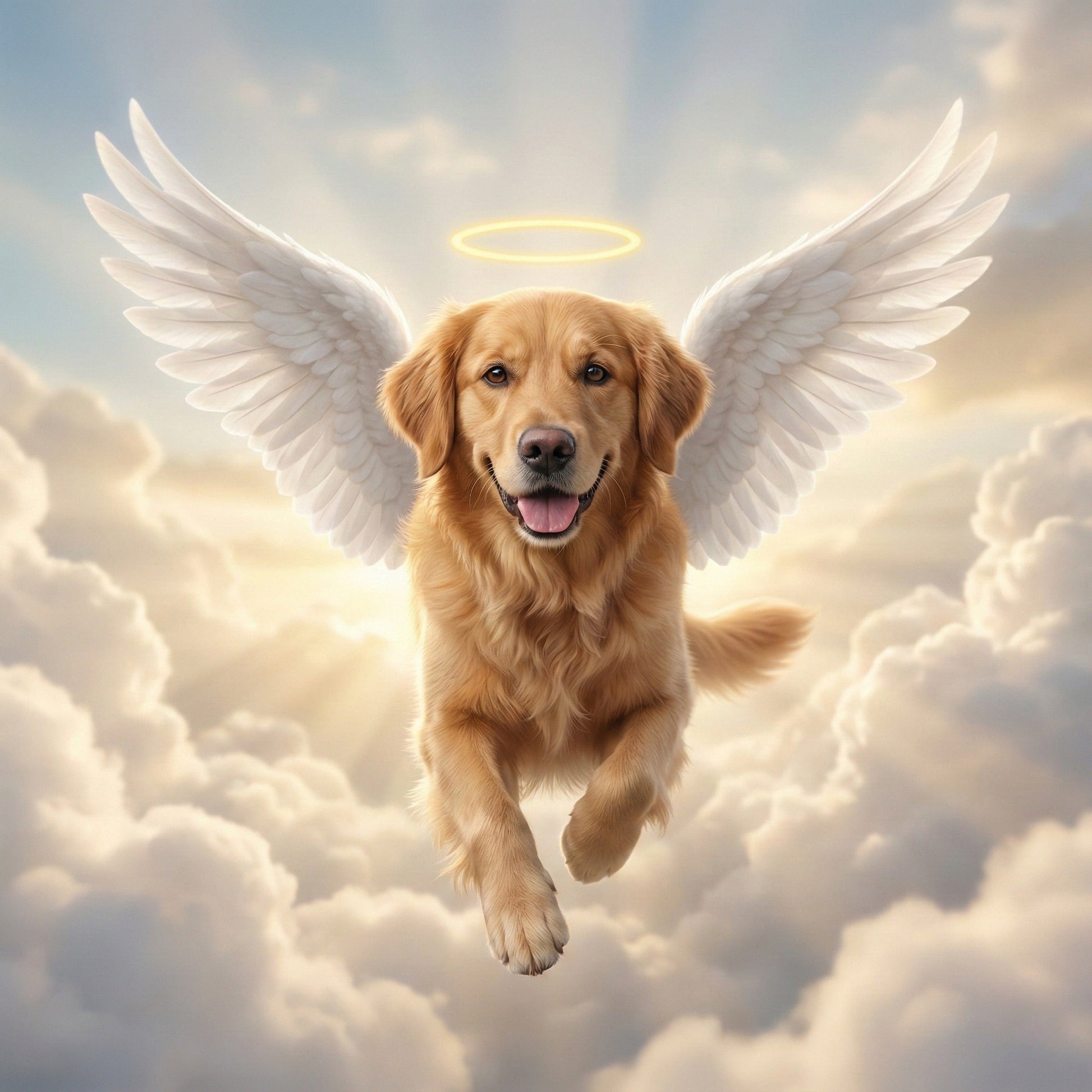 Custom Dog Memorial Portrait - Flying Over Rainbow Bridge (Angel Wings) by Phoenix Tree Studio