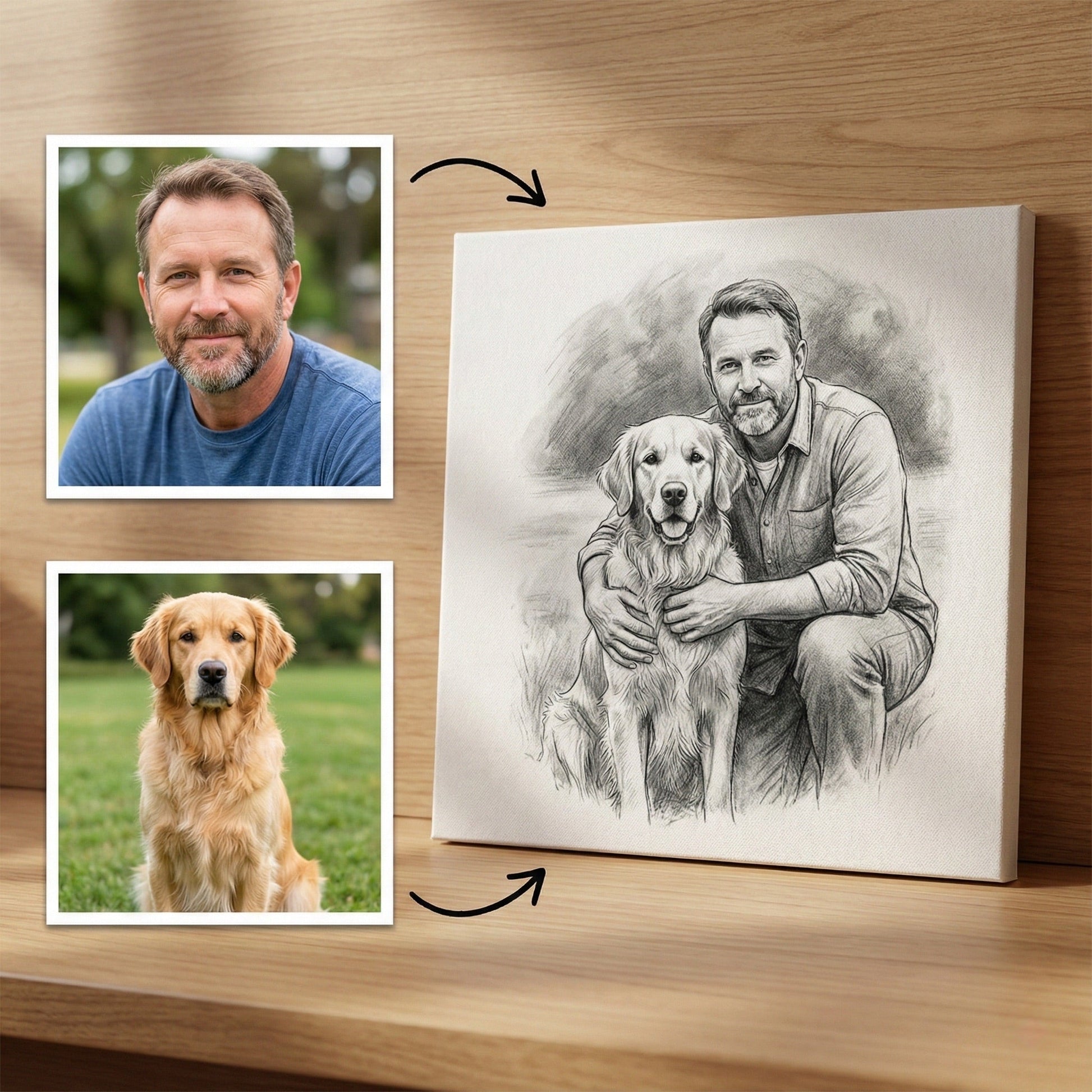 Custom Charcoal Dog Memorial - Add Deceased Pet to Owner Portrait by Phoenix Tree Studio