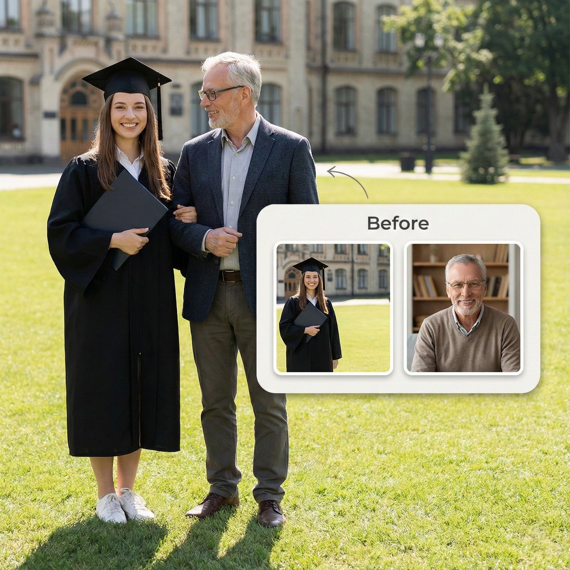 Add Missing Family to Graduation Photo - Realistic Campus Portrait Merge by Phoenix Tree Studio