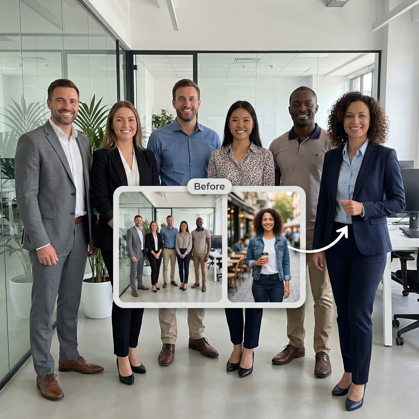 Add Person to Corporate Team Photo - Professional Group Merge & Business Suit Editing by Phoenix Tree Studio