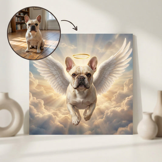Custom Dog Memorial Portrait - Flying Over Rainbow Bridge (Angel Wings) by Phoenix Tree Studio