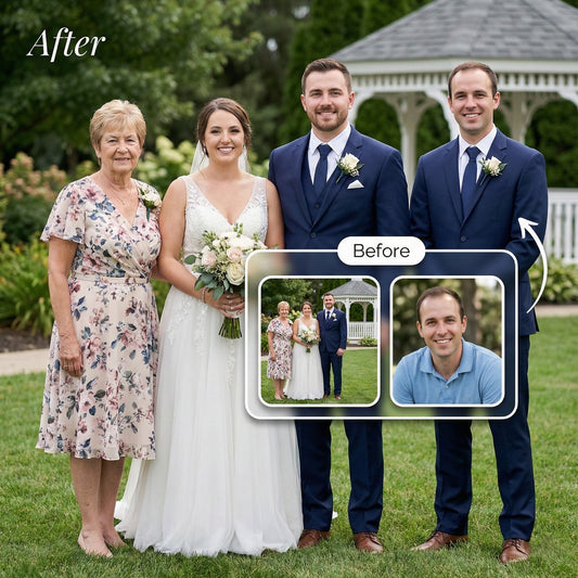 Add Deceased Loved One to Wedding Photo - Realistic Memorial Portrait & Outfit Change by Phoenix Tree Studio