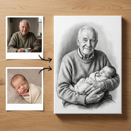 Custom Charcoal Sketch Memorial - Add Deceased Grandparent to Baby Photo by Phoenix Tree Studio