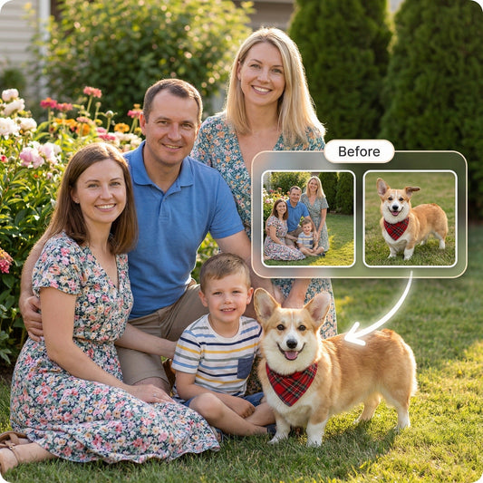 Add Pet to Family Photo - Realistic Dog & Cat Merge Service by Phoenix Tree Studio