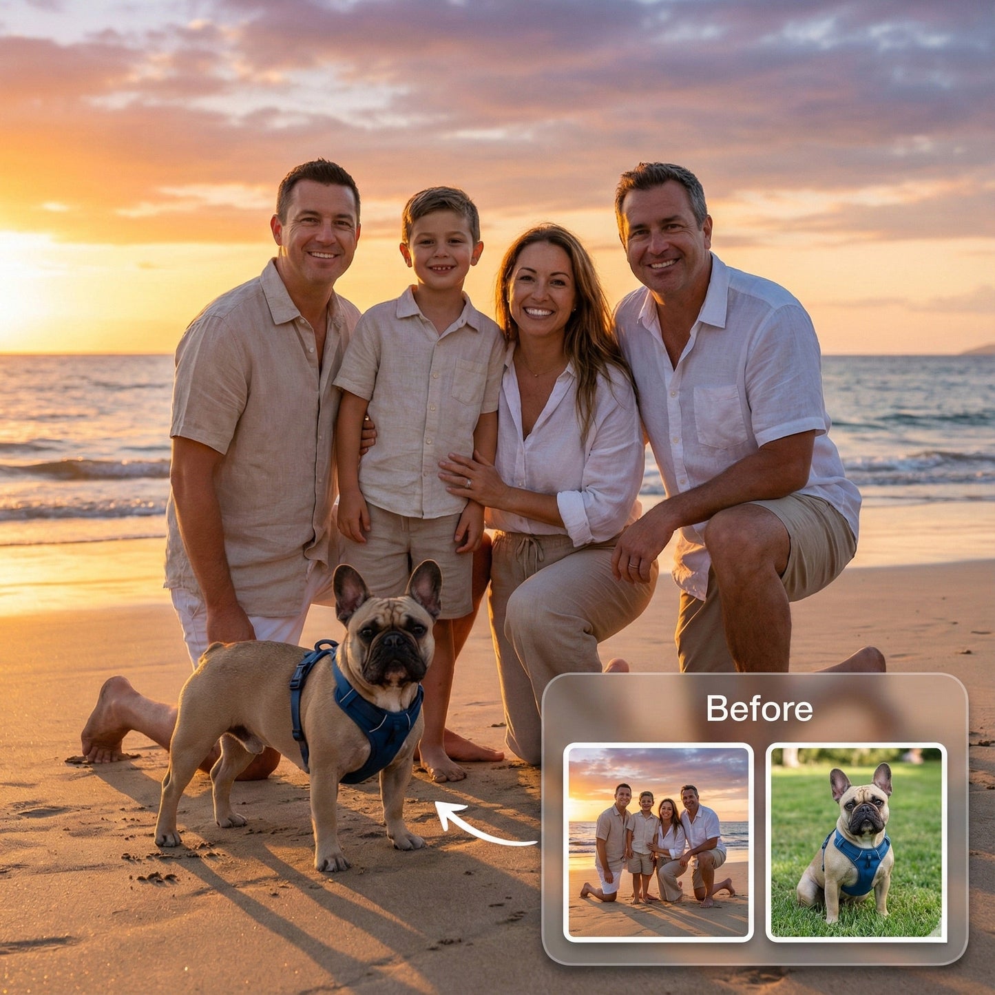 Add Pet to Family Photo - Realistic Dog & Cat Merge Service by Phoenix Tree Studio