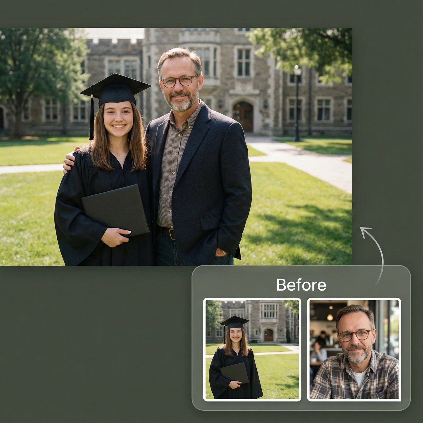 Add Missing Family to Graduation Photo - Realistic Campus Portrait Merge by Phoenix Tree Studio