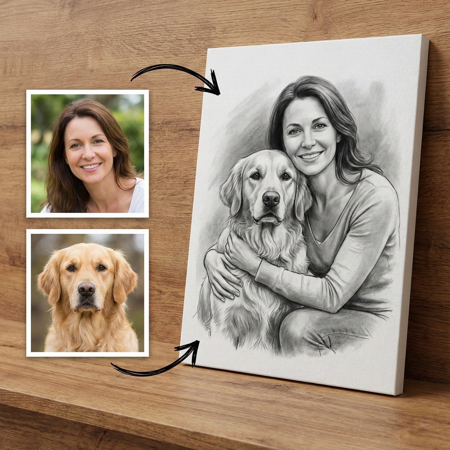 Custom Charcoal Dog Memorial - Add Deceased Pet to Owner Portrait by Phoenix Tree Studio