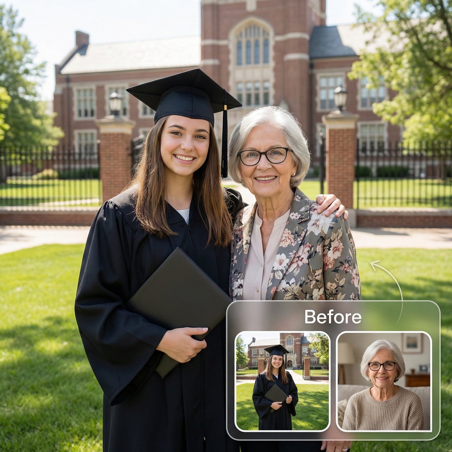Add Missing Family to Graduation Photo - Realistic Campus Portrait Merge by Phoenix Tree Studio