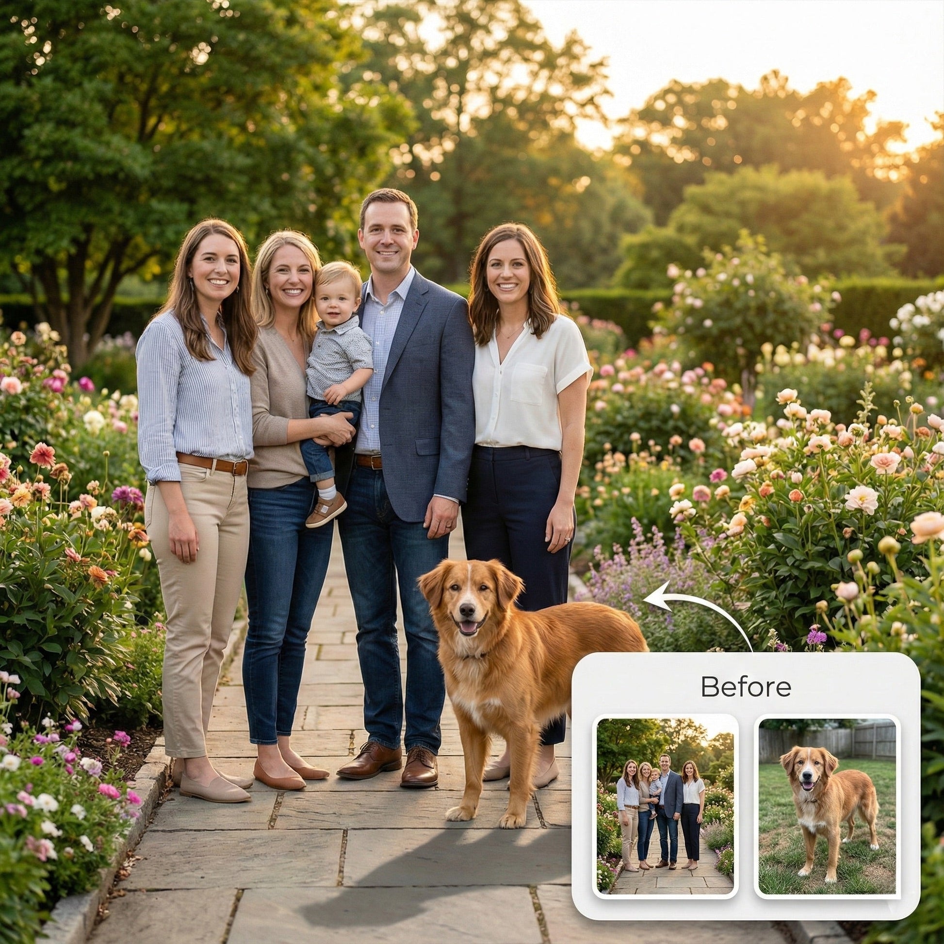 Add Pet to Family Photo - Realistic Dog & Cat Merge Service by Phoenix Tree Studio