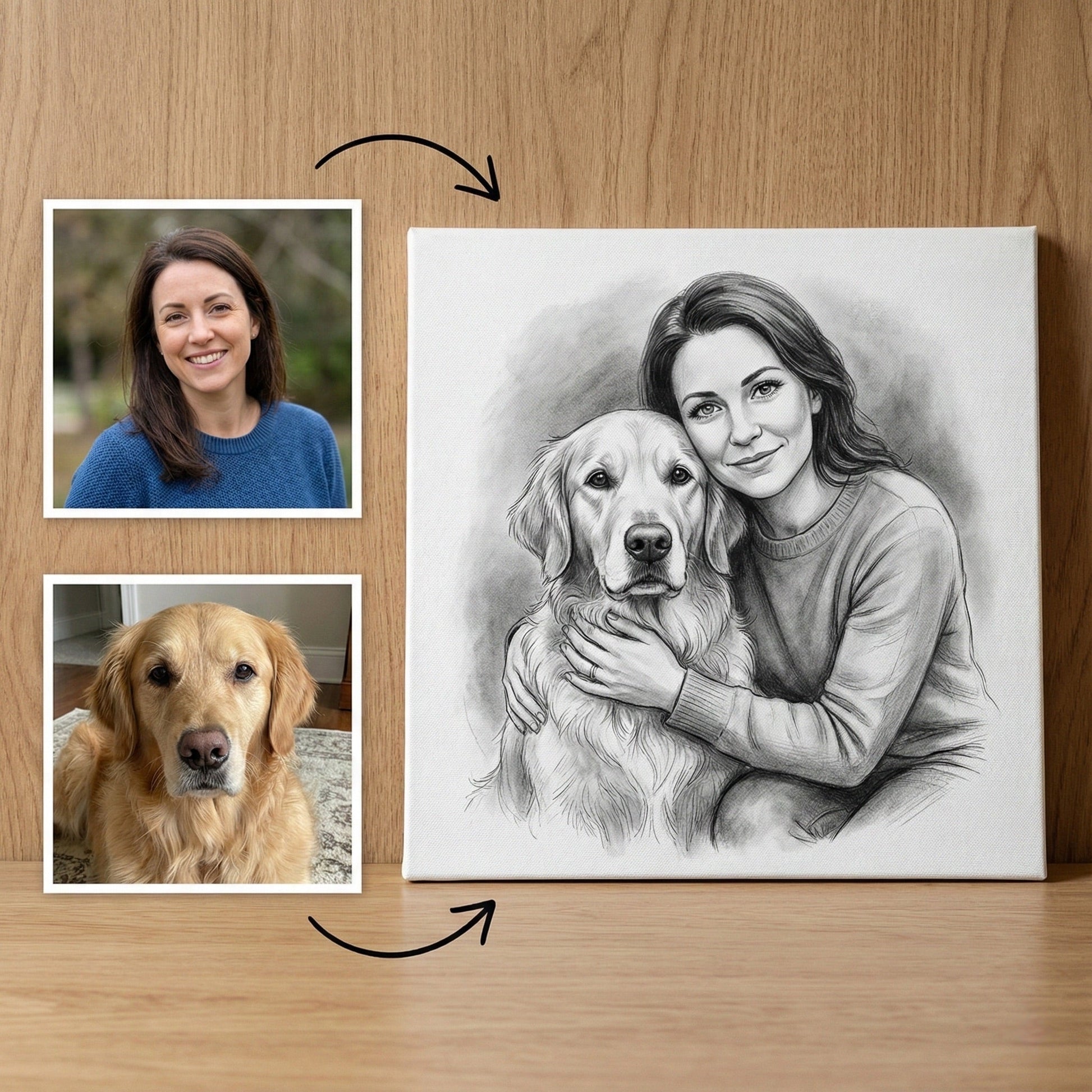 Custom Charcoal Dog Memorial - Add Deceased Pet to Owner Portrait by Phoenix Tree Studio
