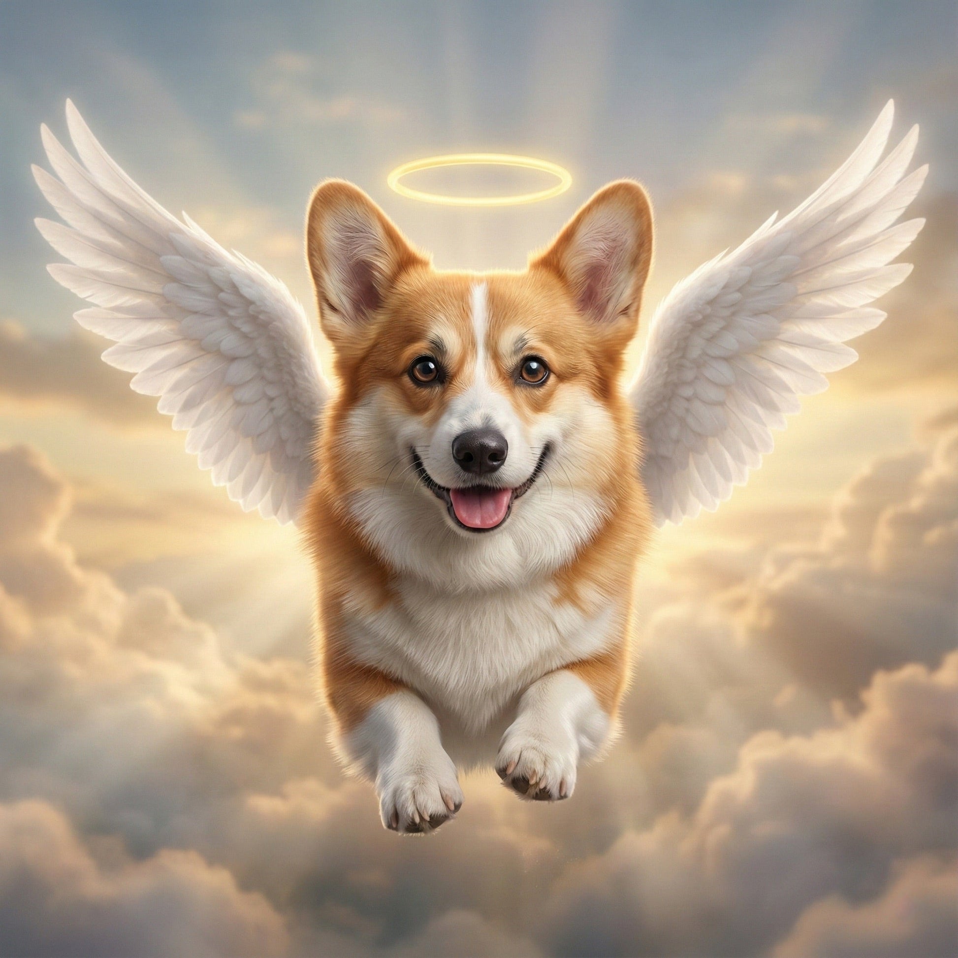 Custom Dog Memorial Portrait - Flying Over Rainbow Bridge (Angel Wings) by Phoenix Tree Studio
