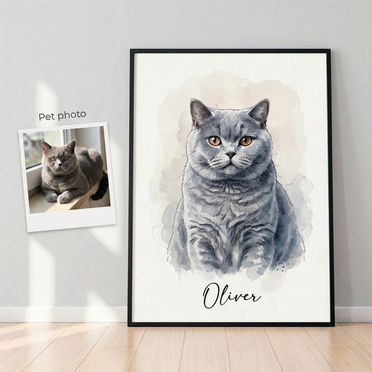 Custom Cat Watercolor Portrait - Digital Art from Photo by Phoenix Tree Studio