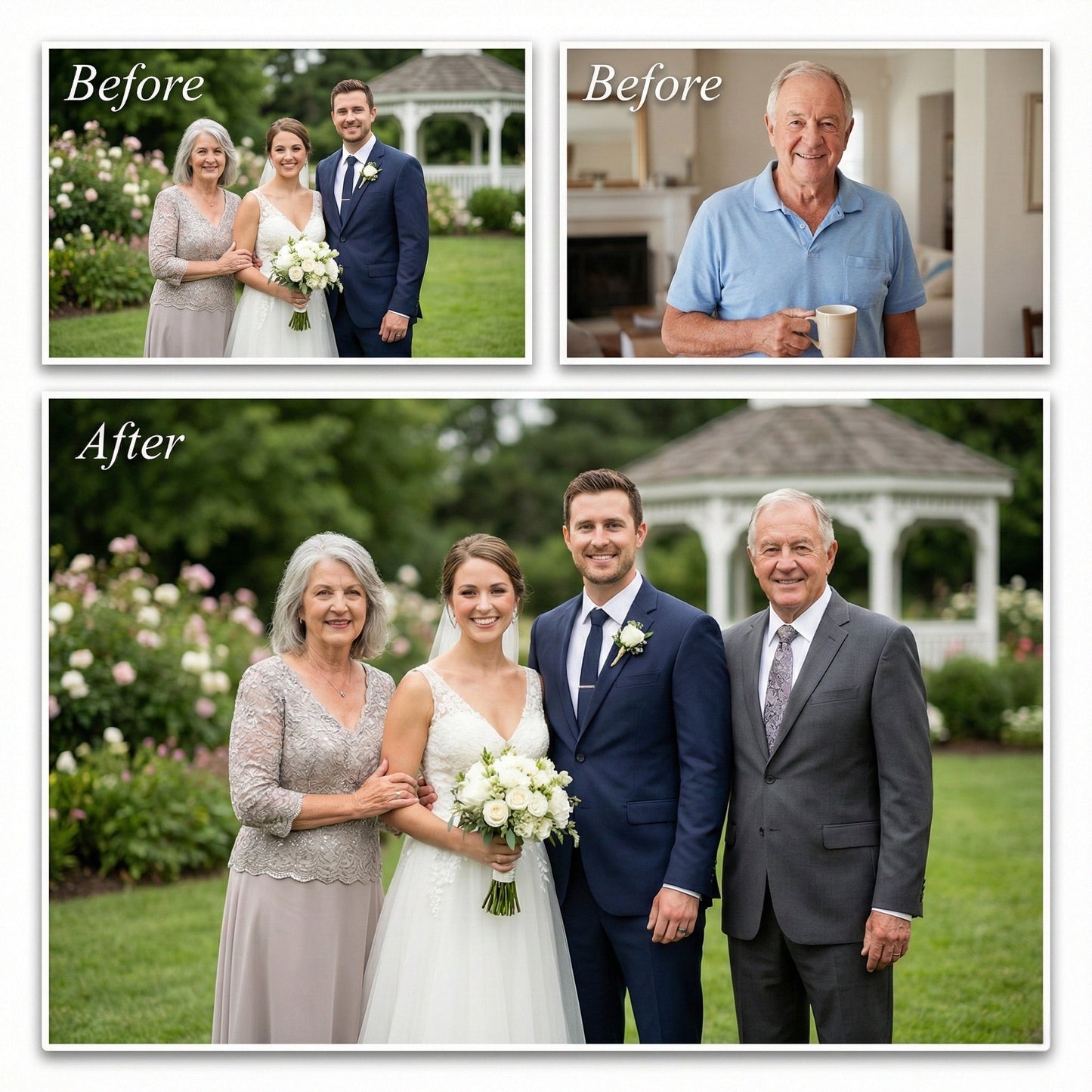 Add Deceased Loved One to Wedding Photo - Realistic Memorial Portrait & Outfit Change by Phoenix Tree Studio
