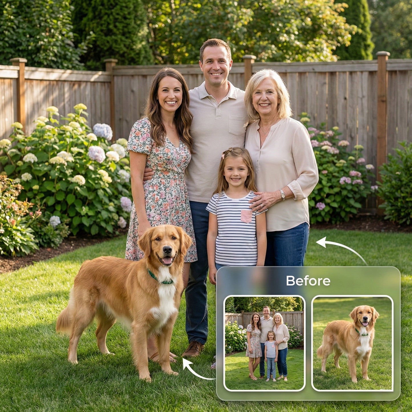 Add Pet to Family Photo - Realistic Dog & Cat Merge Service by Phoenix Tree Studio