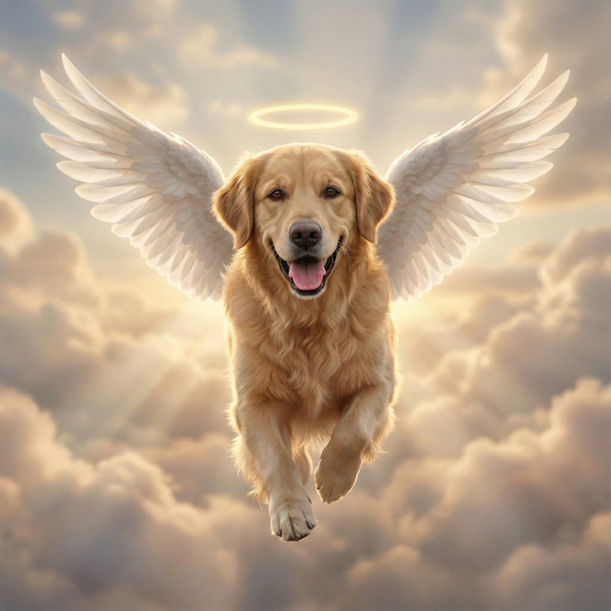 Custom Dog Memorial Portrait - Flying Over Rainbow Bridge (Angel Wings) by Phoenix Tree Studio
