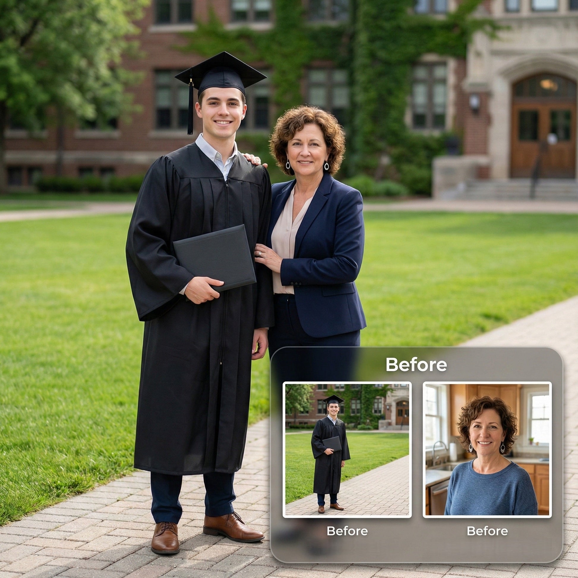 Add Missing Family to Graduation Photo - Realistic Campus Portrait Merge by Phoenix Tree Studio