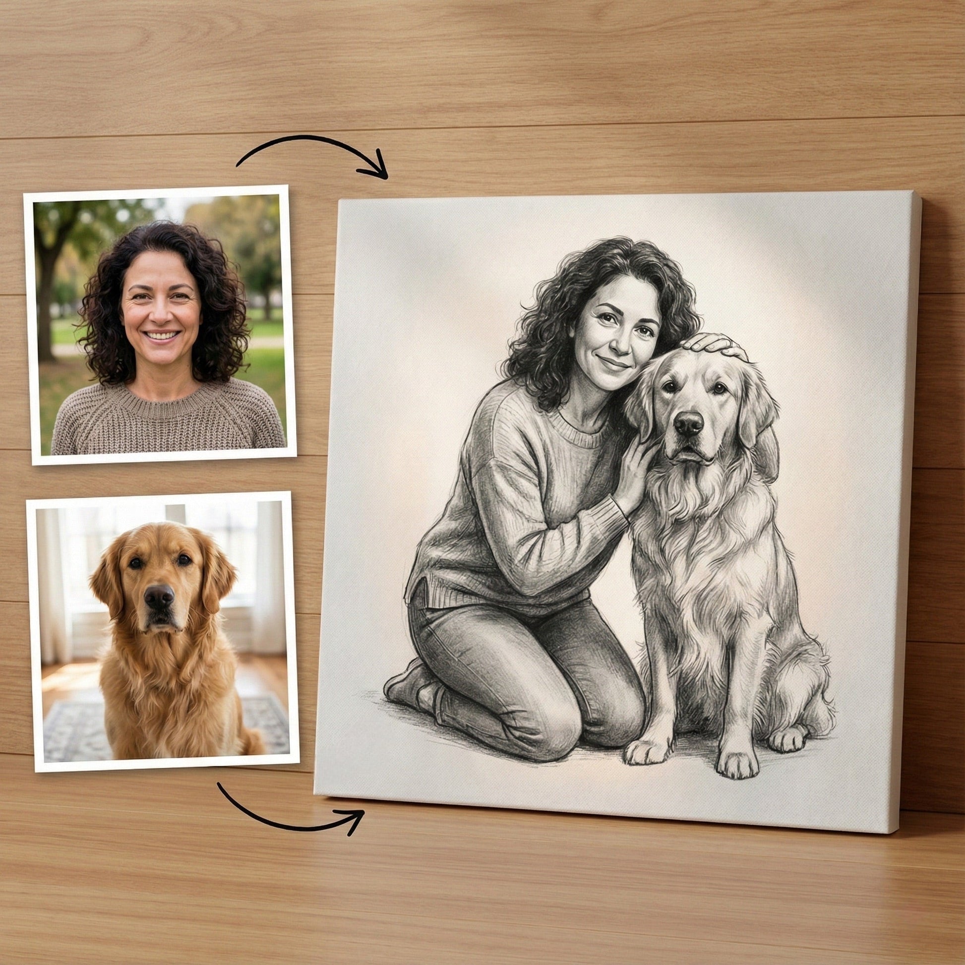 Custom Charcoal Dog Memorial - Add Deceased Pet to Owner Portrait by Phoenix Tree Studio