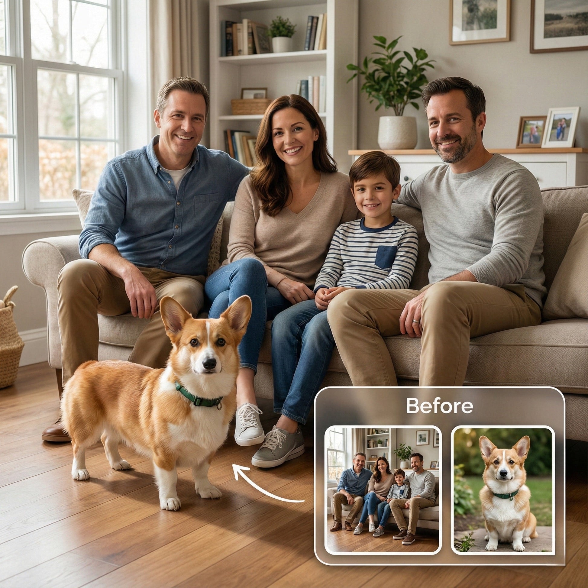Add Pet to Family Photo - Realistic Dog & Cat Merge Service by Phoenix Tree Studio