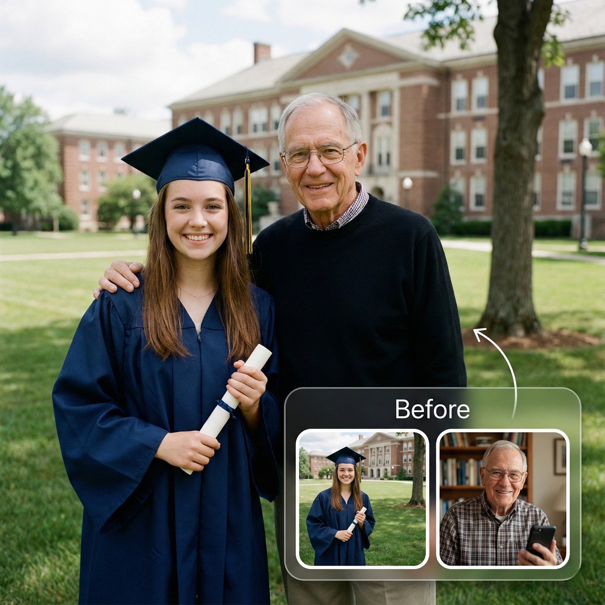 Add Missing Family to Graduation Photo - Realistic Campus Portrait Merge by Phoenix Tree Studio