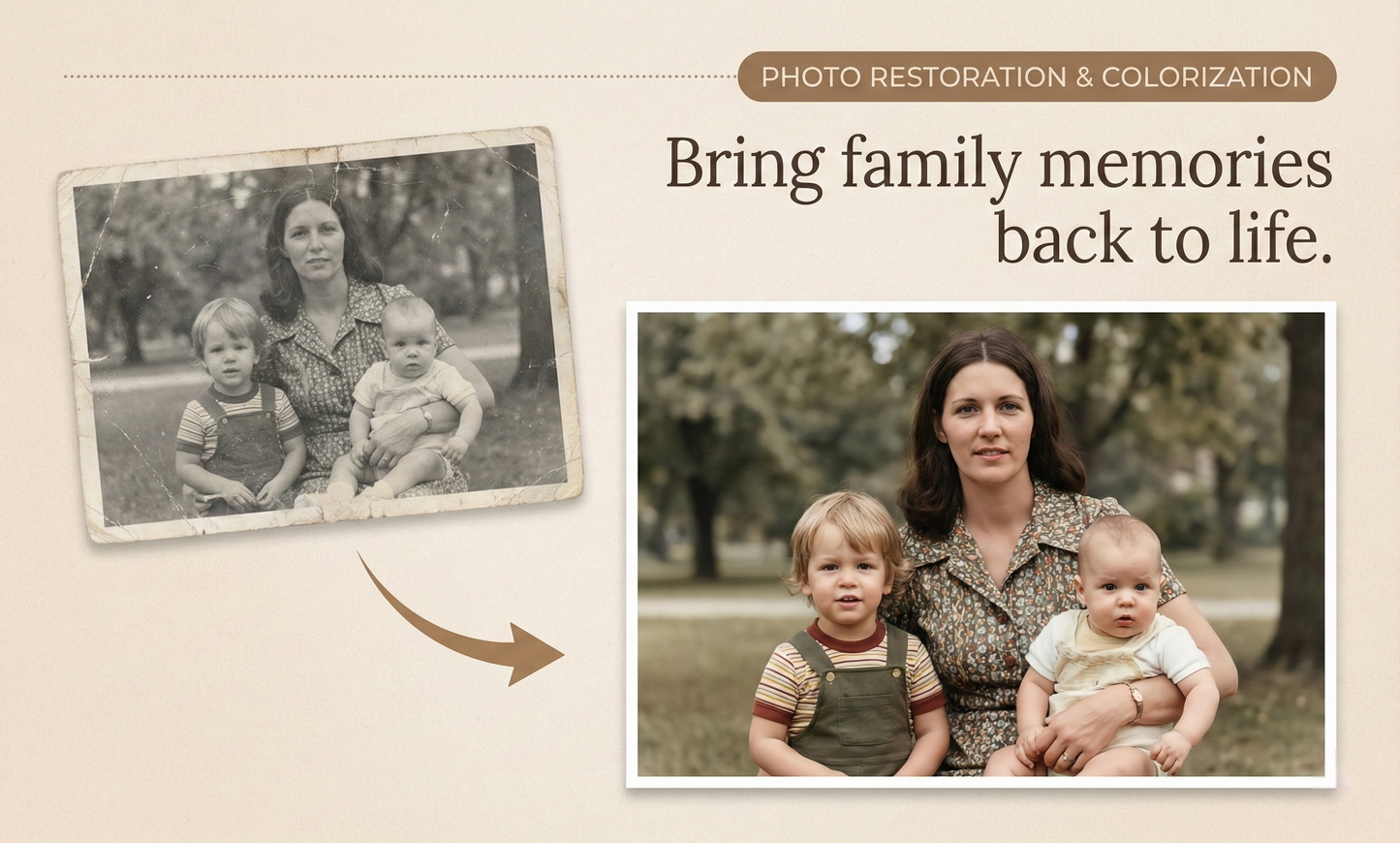 Live Memory™ - Professional Old Photo Restoration & Colorization - Repair Damaged, Faded, Scratched Pictures by Phoenix Tree Studio