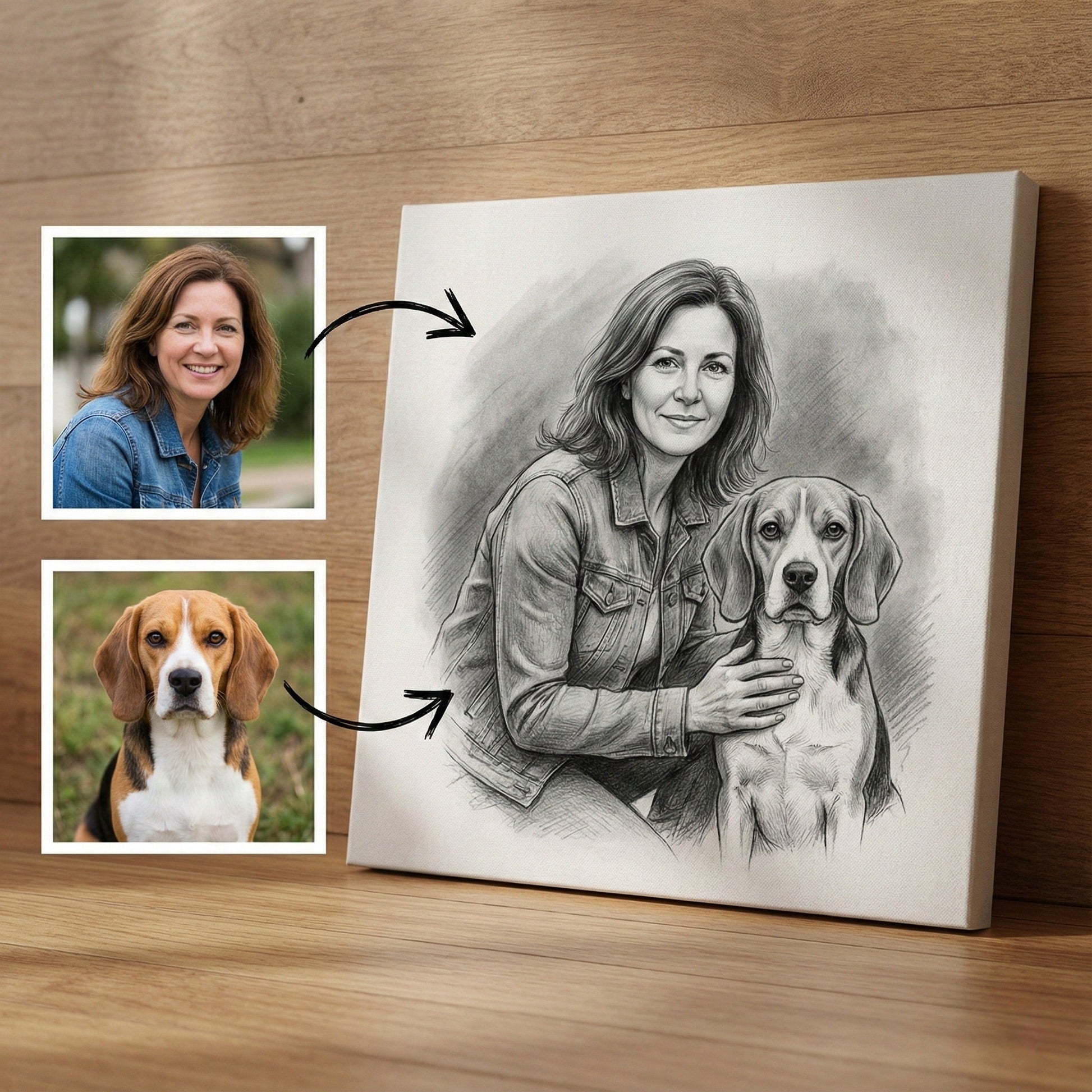 Custom Charcoal Dog Memorial - Add Deceased Pet to Owner Portrait by Phoenix Tree Studio