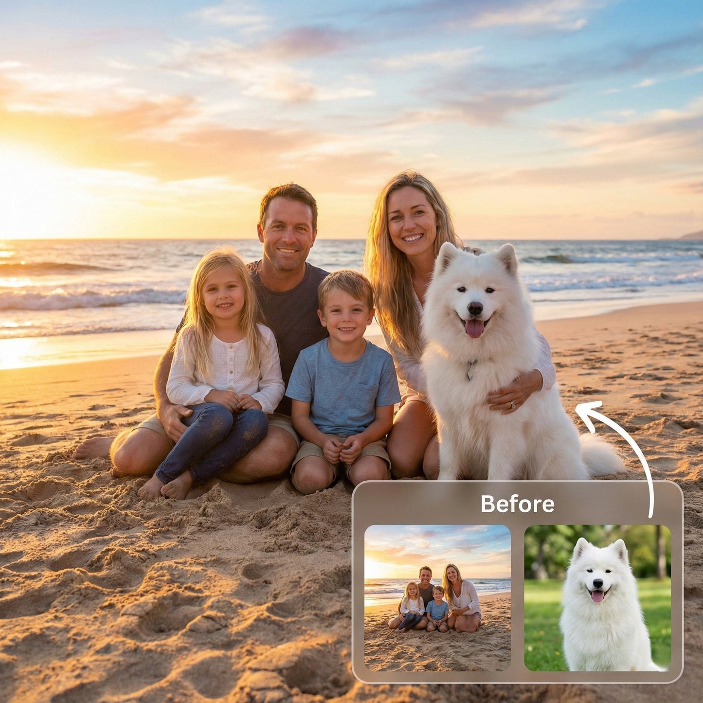 Add Pet to Family Photo - Realistic Dog & Cat Merge Service by Phoenix Tree Studio