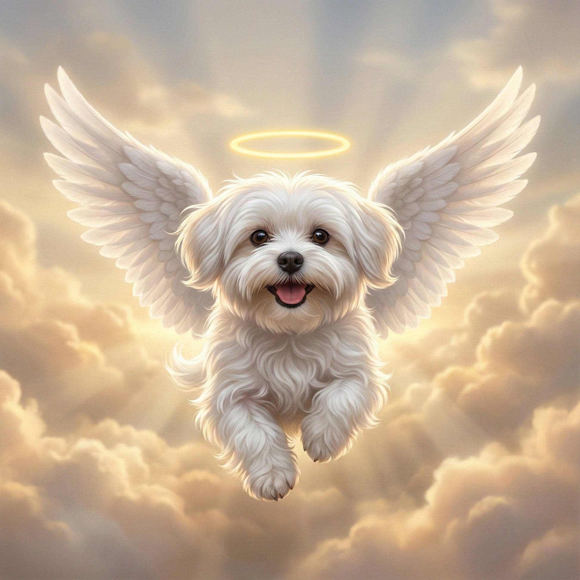 Custom Dog Memorial Portrait - Flying Over Rainbow Bridge (Angel Wings) by Phoenix Tree Studio