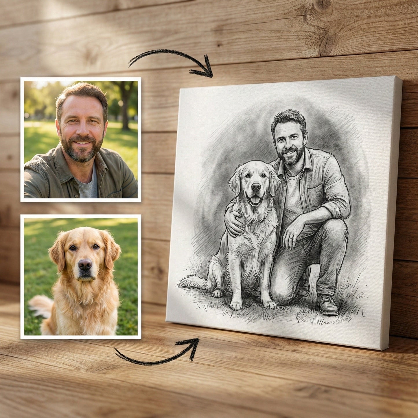 Custom Charcoal Dog Memorial - Add Deceased Pet to Owner Portrait by Phoenix Tree Studio