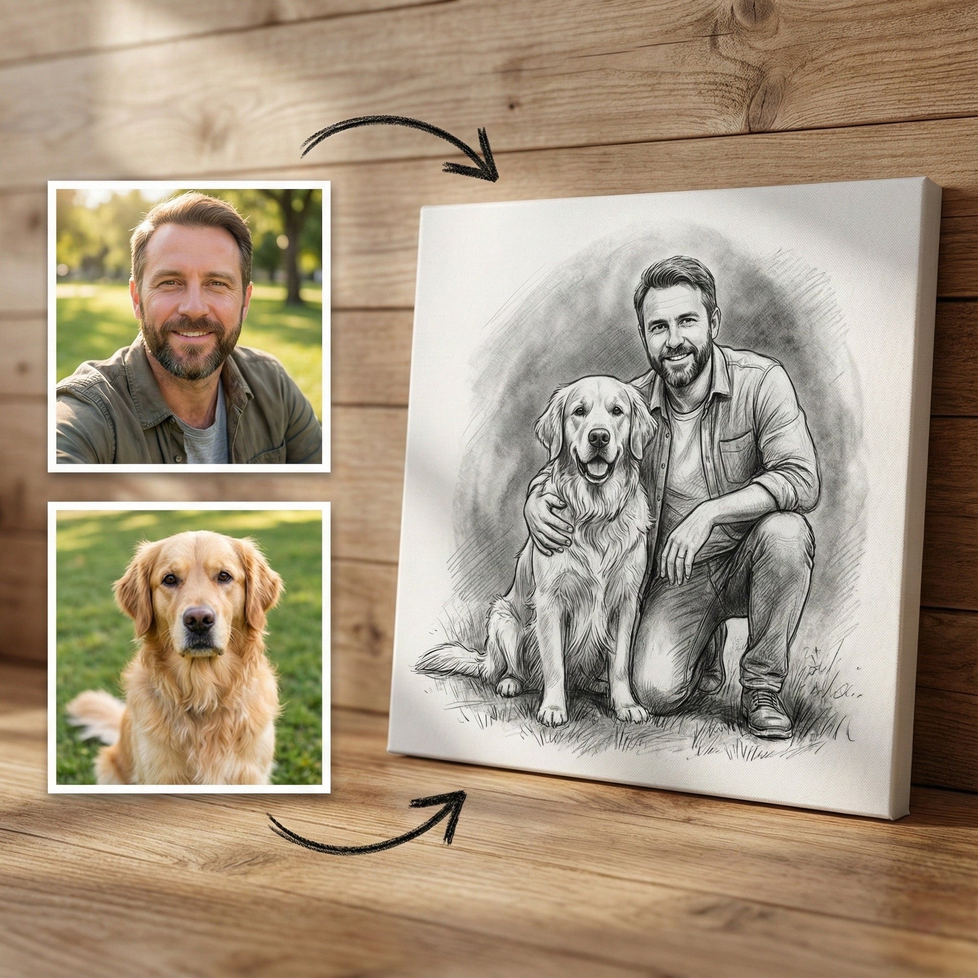 Custom Charcoal Dog Memorial - Add Deceased Pet to Owner Portrait by Phoenix Tree Studio