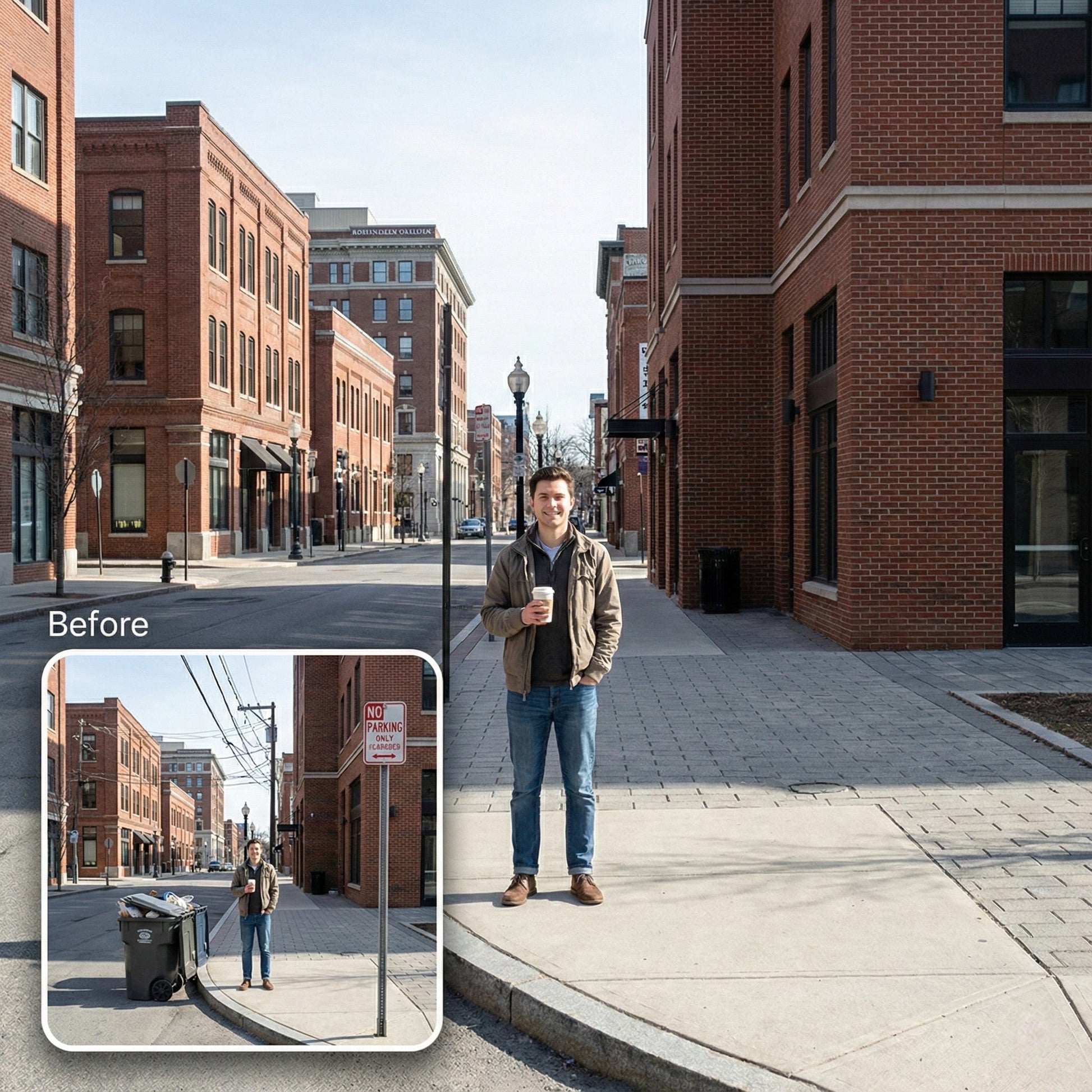 Remove Distracting Objects from Photo - Trash Cans, Wires & Signs Cleanup by Phoenix Tree Studio