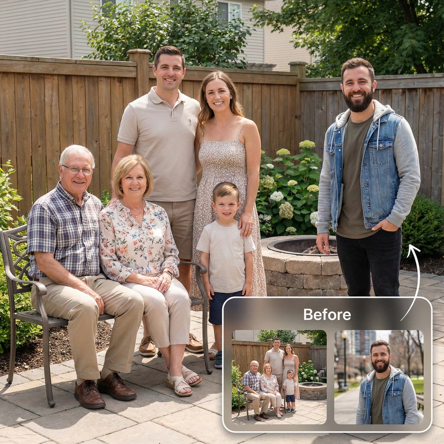 Add Person to Family Photo - Realistic Outdoor & Garden Portrait Merge by Phoenix Tree Studio