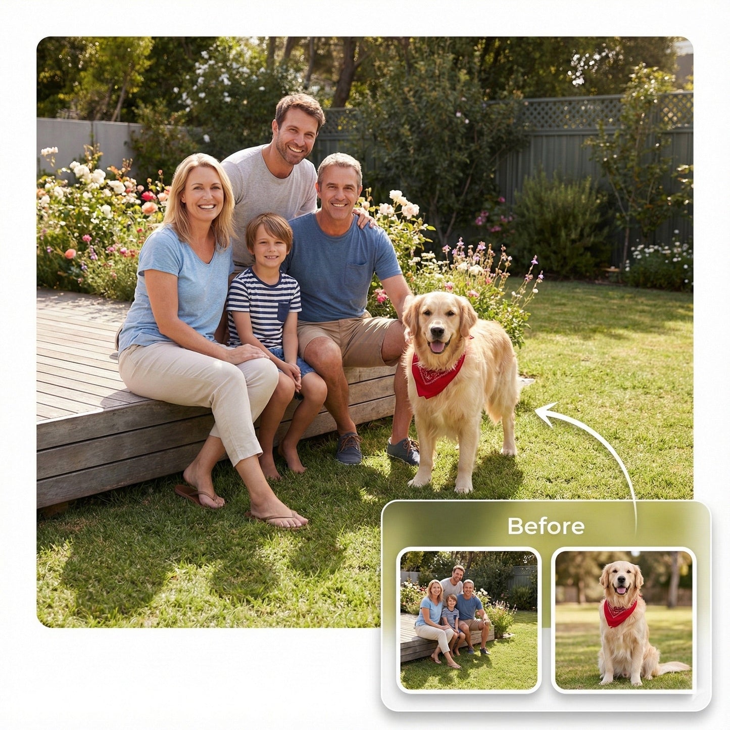Add Pet to Family Photo - Realistic Dog & Cat Merge Service by Phoenix Tree Studio