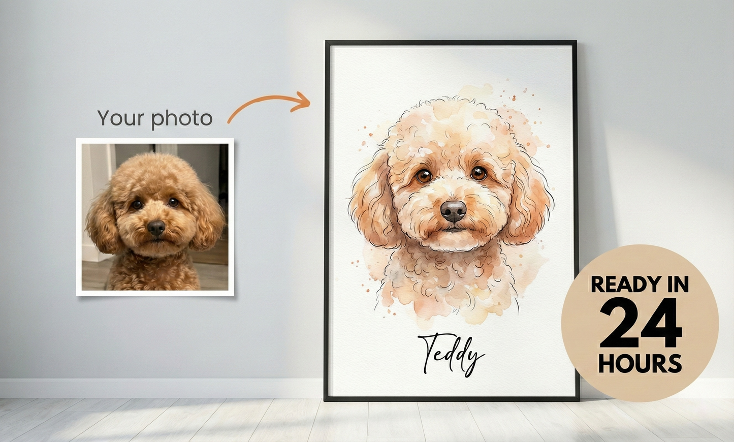 Custom Watercolor Pet Portrait From Photo - Personalized Dog & Cat Art by Phoenix Tree Studio