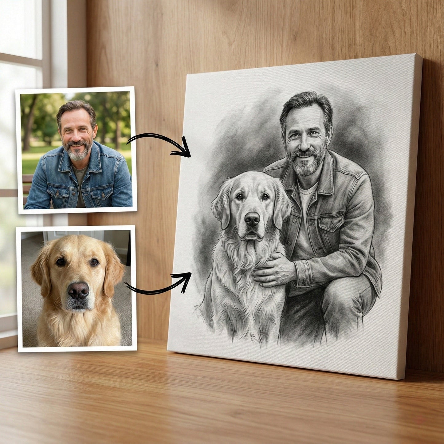 Custom Charcoal Dog Memorial - Add Deceased Pet to Owner Portrait by Phoenix Tree Studio