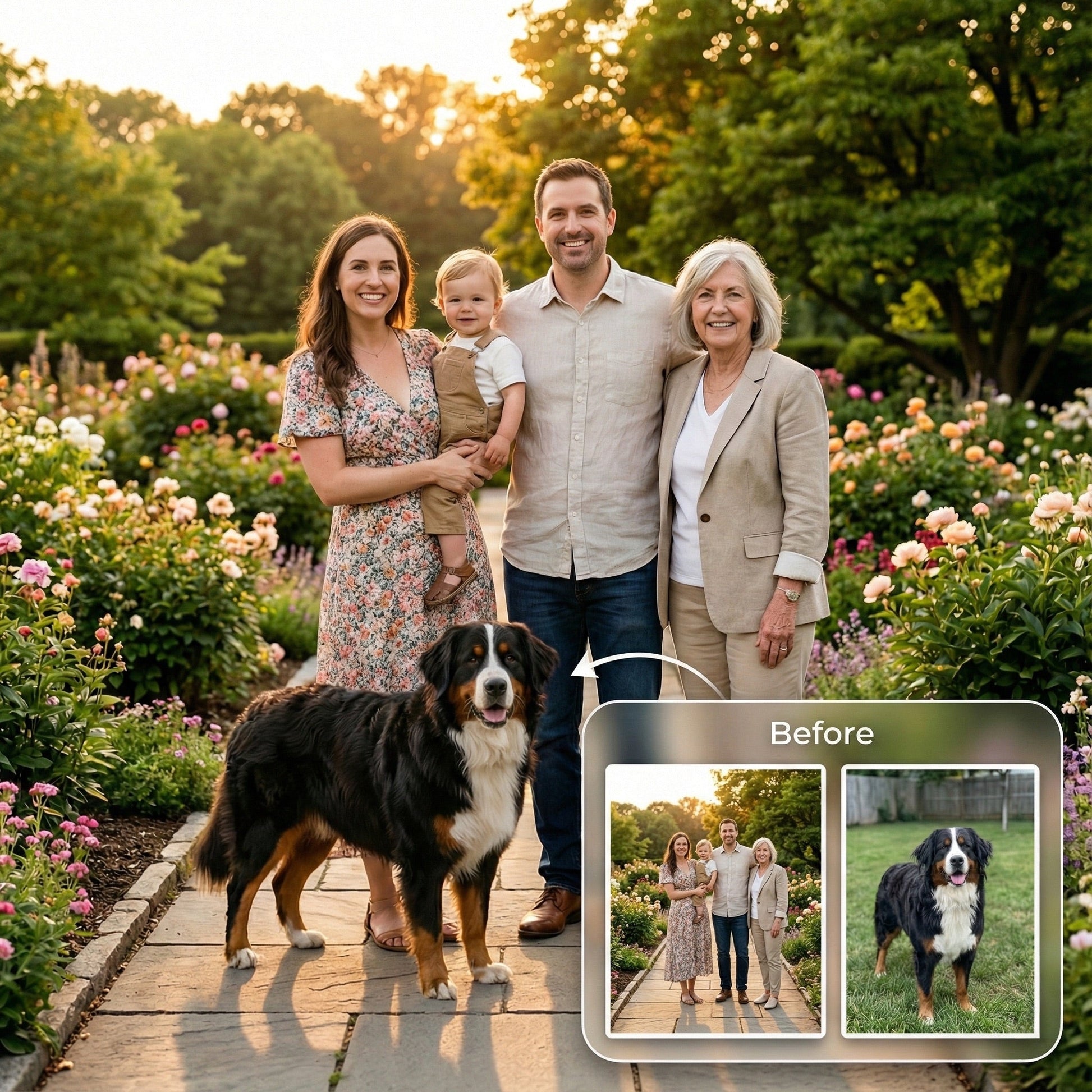 Add Pet to Family Photo - Realistic Dog & Cat Merge Service by Phoenix Tree Studio