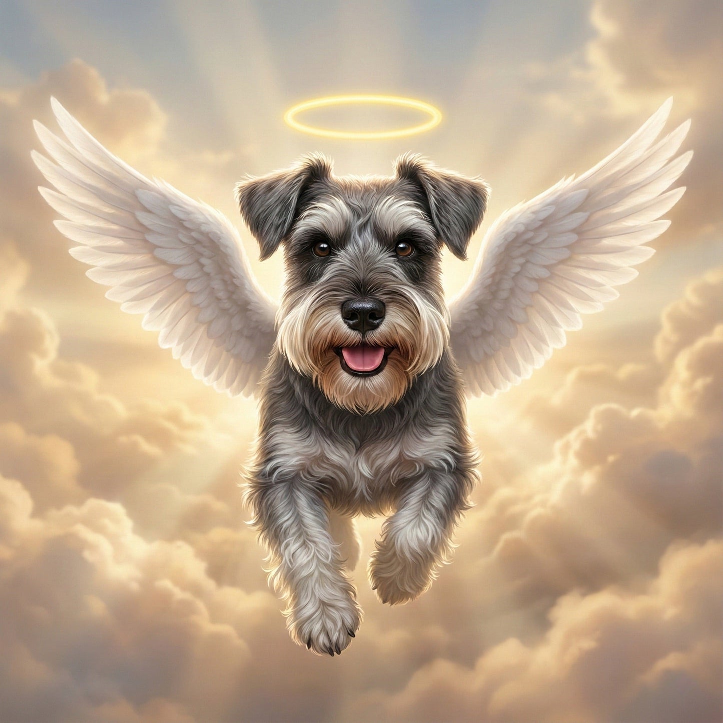 Custom Dog Memorial Portrait - Flying Over Rainbow Bridge (Angel Wings) by Phoenix Tree Studio