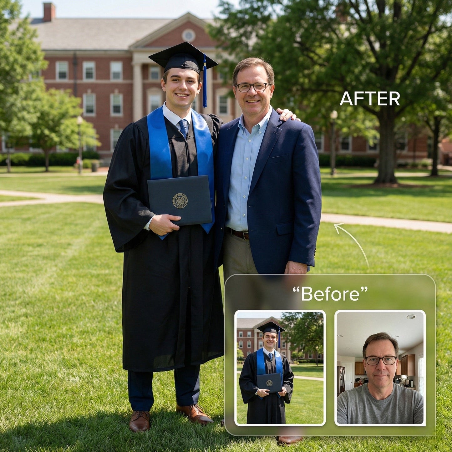 Add Missing Family to Graduation Photo - Realistic Campus Portrait Merge by Phoenix Tree Studio