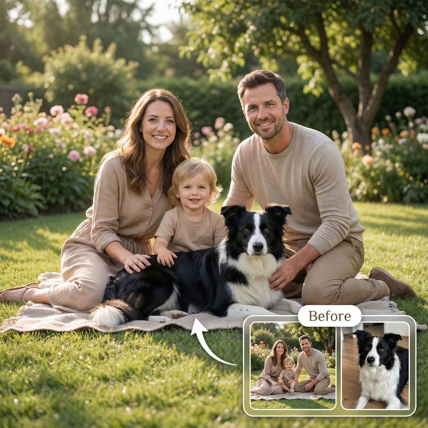 Add Pet to Family Photo - Realistic Dog & Cat Merge Service by Phoenix Tree Studio