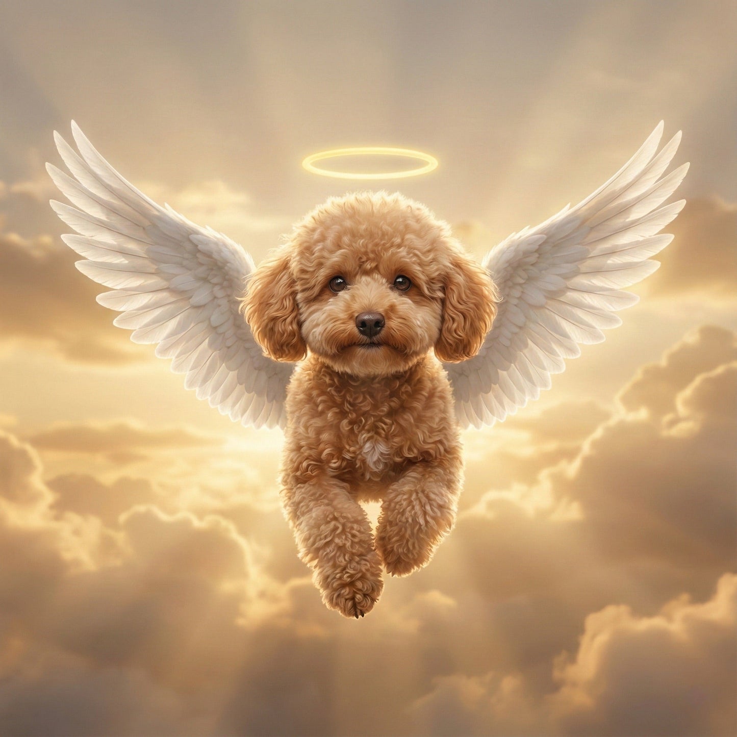 Custom Dog Memorial Portrait - Flying Over Rainbow Bridge (Angel Wings) by Phoenix Tree Studio