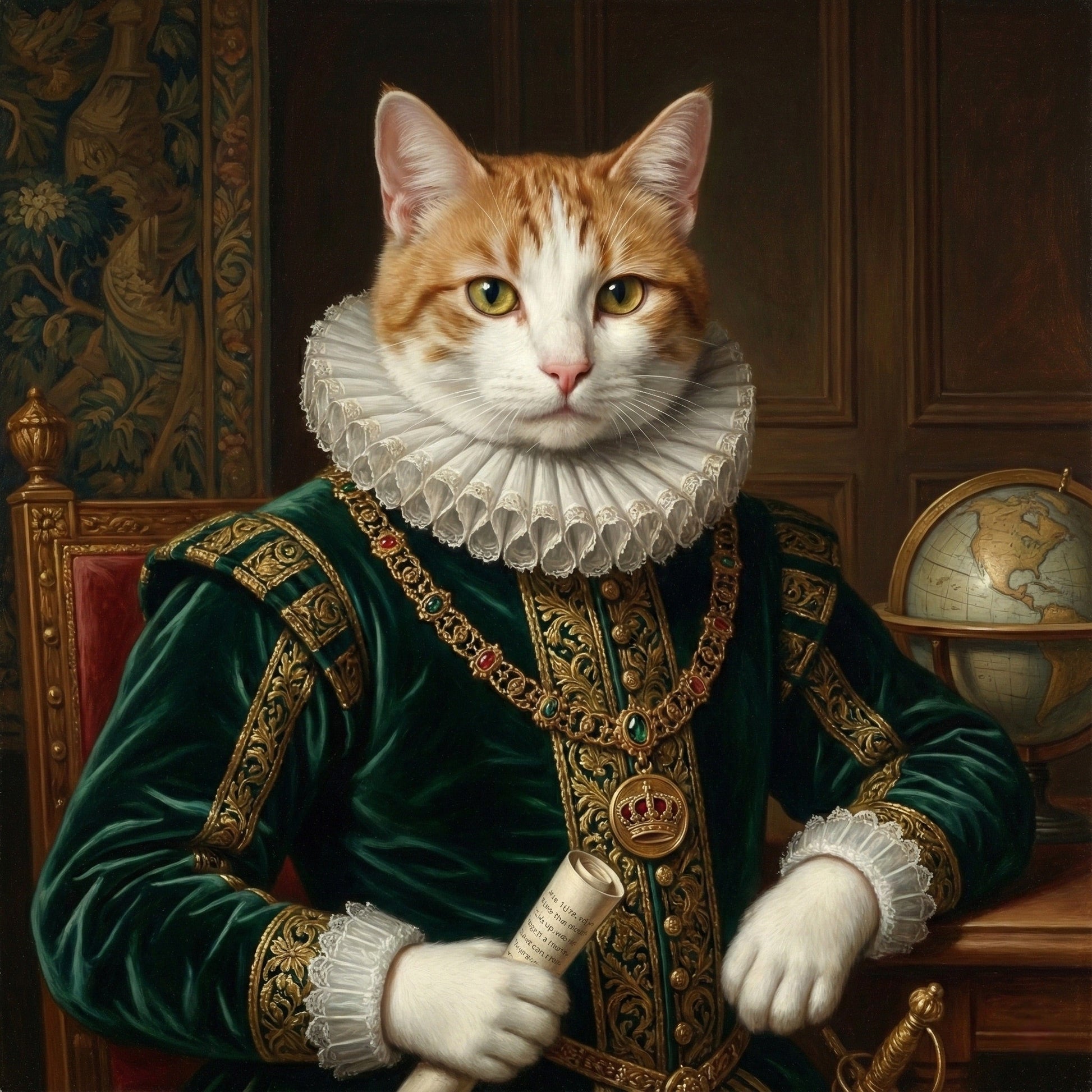 Custom Renaissance Pet Portrait - Royal Style Digital Oil Painting by Phoenix Tree Studio