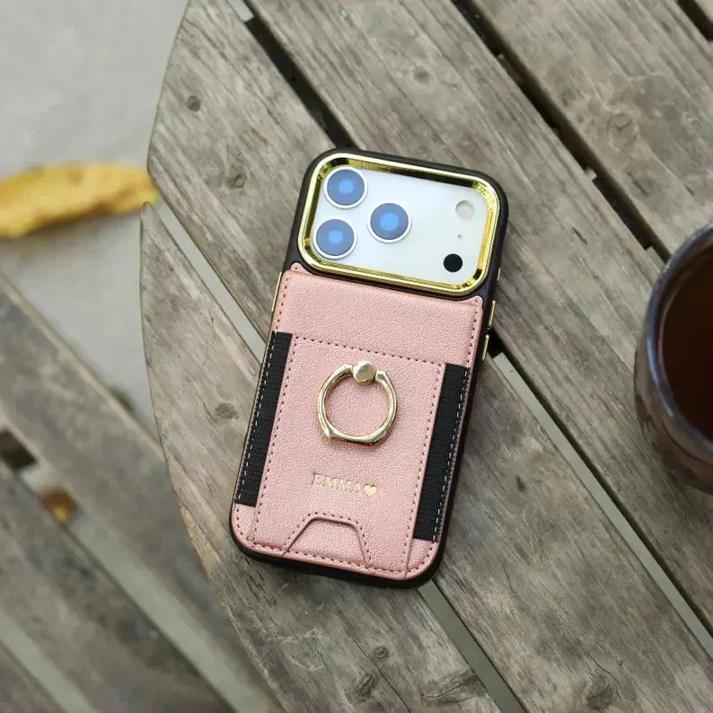 Phoenix Bespoke™: Multi-Function Wallet Case with Gold Ring Stand & Custom Stamping for Samsung S25/S24 Series by Phoenix Tree Studio