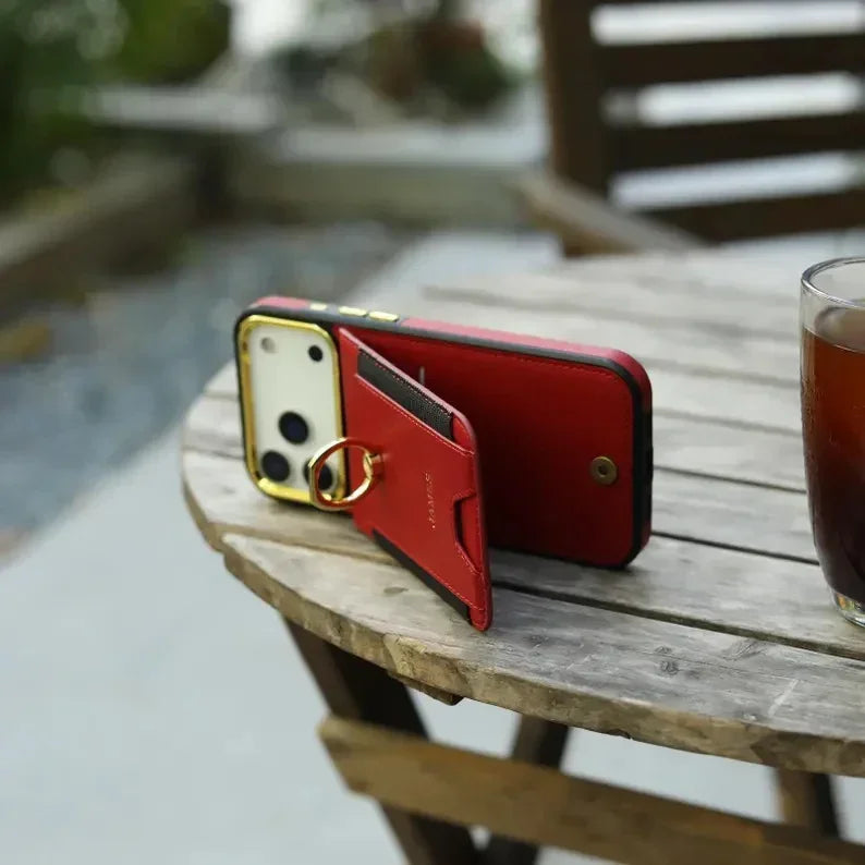 Phoenix Bespoke™: Multi-Function Wallet Case with Gold Ring Stand & Custom Stamping for Samsung S25/S24 Series by Phoenix Tree Studio