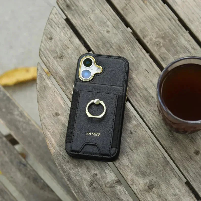 Phoenix Bespoke™: Multi-Function Wallet Case with Gold Ring Stand & Custom Stamping for Samsung S25/S24 Series by Phoenix Tree Studio