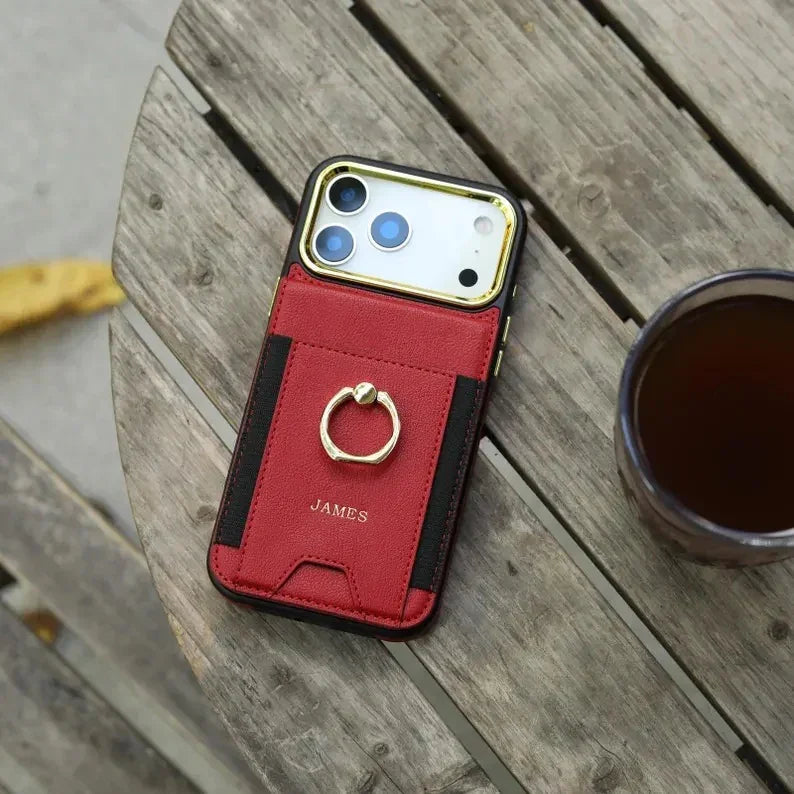 Phoenix Bespoke™: Multi-Function Wallet Case with Gold Ring Stand & Custom Stamping for Samsung S25/S24 Series by Phoenix Tree Studio